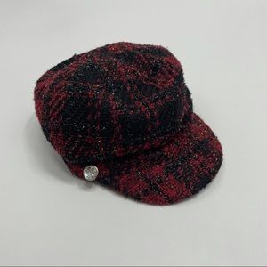 5/$25 Joe Boxer Red Black Plaid Newsboy Cap Hat